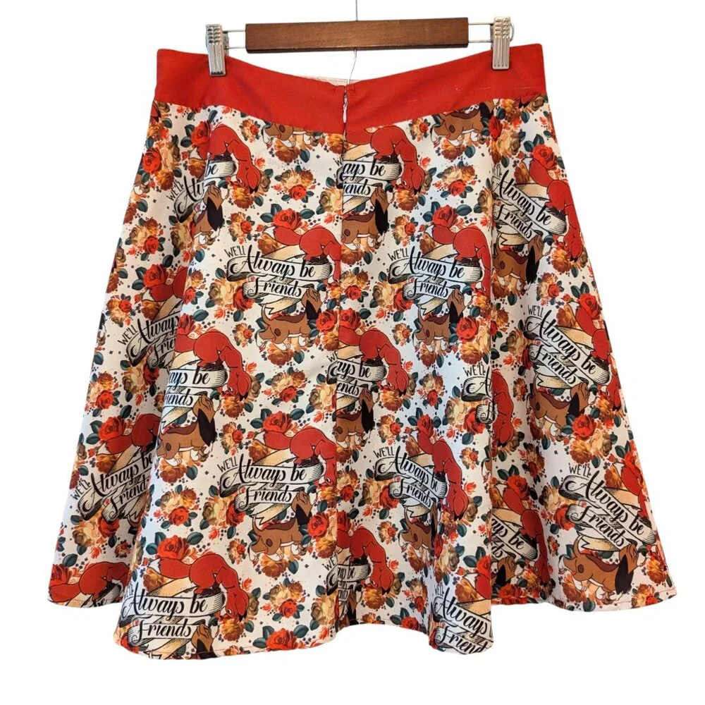 Disney Womens Size L Fox And The Hound We'll Always Be Friends Skater Skirt - Picture 3 of 8